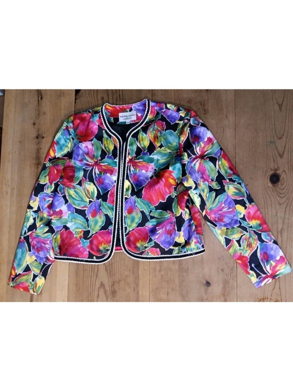 Vtg Nah Nah Collection By Jonathan Tait Blazer Women 16 Satin Floral Open Front